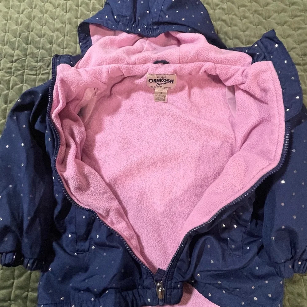 Oshkosh BGosh navy polka‎ dot pink coat with hood size 4T
